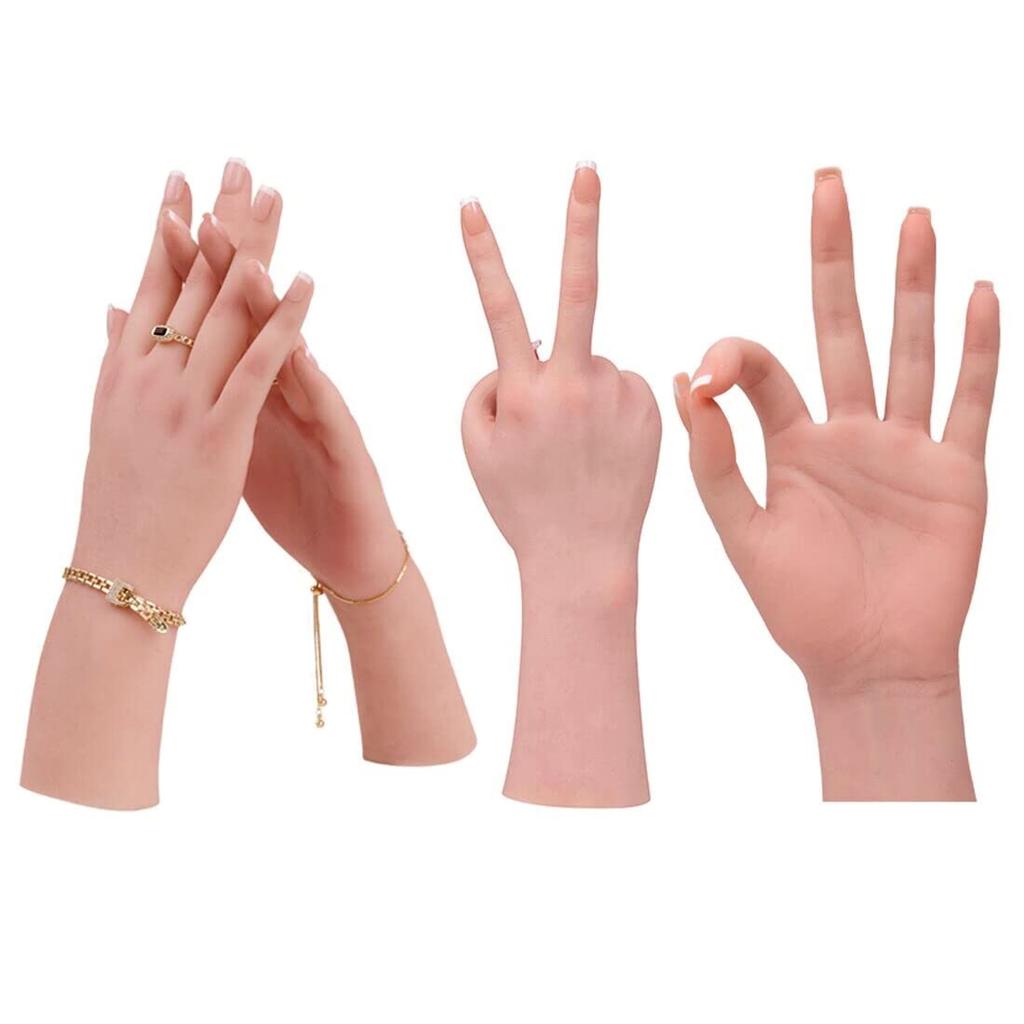 TEYVIYI Hand Silicone Hand Hand Mannequin with Nail Practice Hand with Female Capillaries and Palm Soft Hand Realistic Hand Nail Drawing Display with