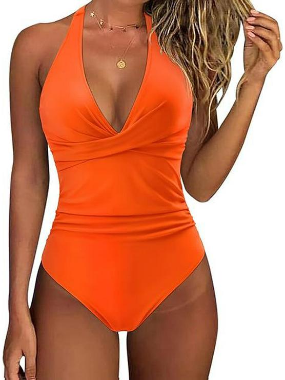 

Women s Fashionable Sexy Halter Tie-Up Crisscross Backless One-Piece Swimsuit Small