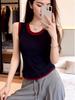 Women's Color Block U-Neck Spaghetti Strap Tank Top with Chest Pads - Sleeveless and Slimming.