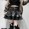 Goth Punk PU Leder Mini Rock Frauen Hight Taille Lace Up Bandage Schwarz Falten Rock Streetwear Mädchen Lolita Rock
