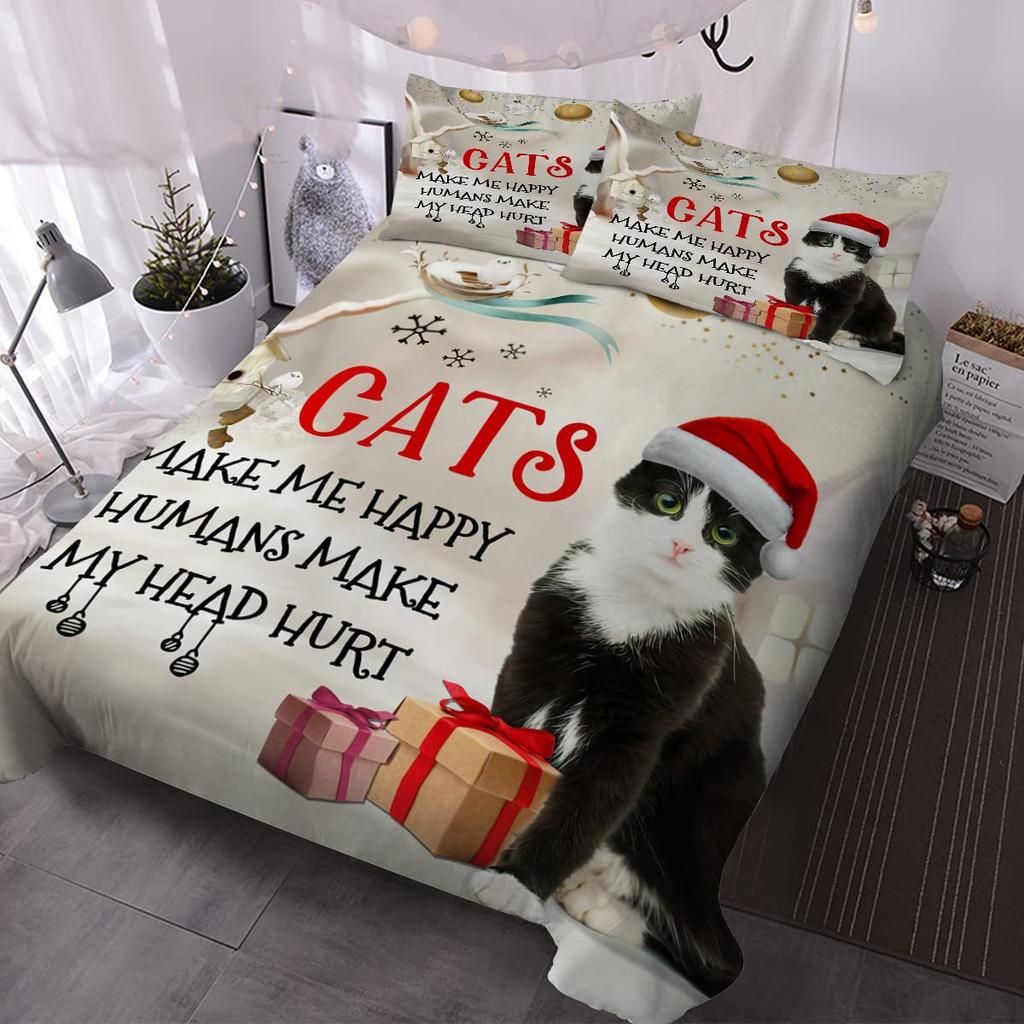 Cute Colored Cat Bedding Three-Piece Quilt Cover