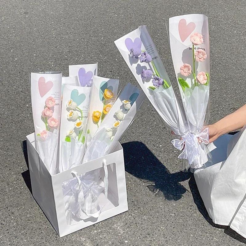 5/10pcs Flower Wrapping Bags Transparent Flower Packaging Gift Packing Bags with Handle Wedding Birthday Candy Flowers Box Decor