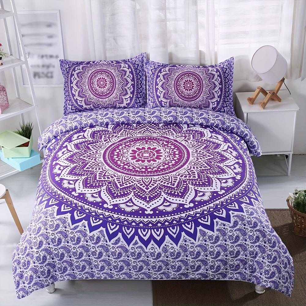 3pcs Duvet Cover Set, Purple Mandala Duvet Cover for Twin/Full/Queen/King Christmas Gift for Bes Friends Amazing Bedding Set