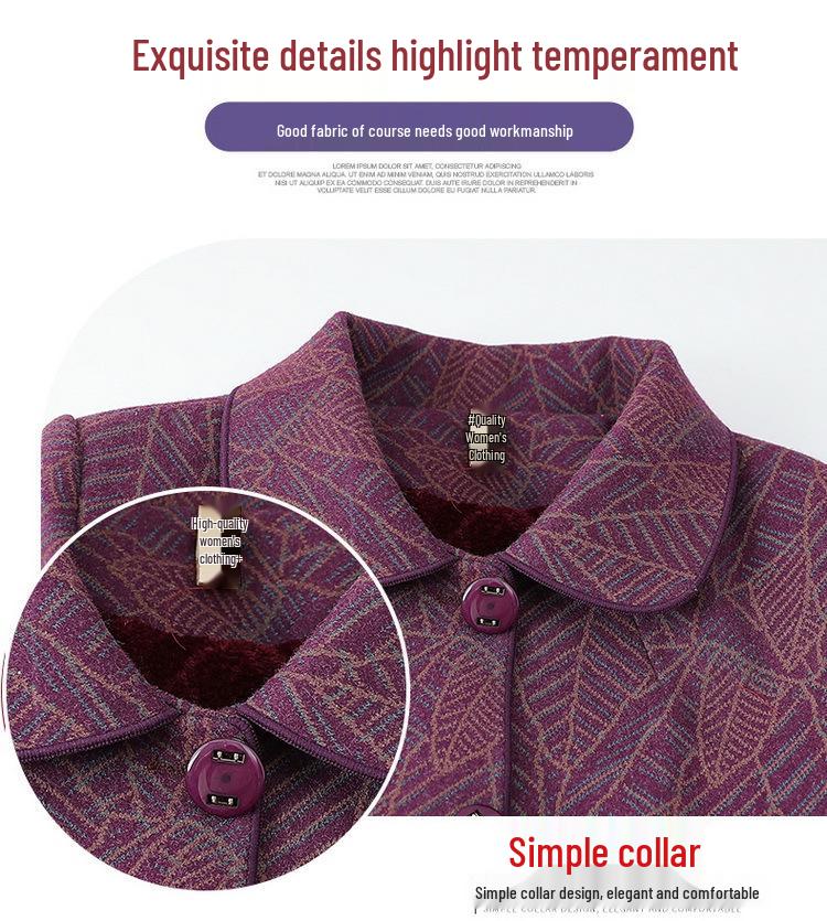 Women's Winter Velvet-Enhanced Lapel Jacket for Middle-Aged and Elderly: Grandma's Warm, Stylish Cotton Wear