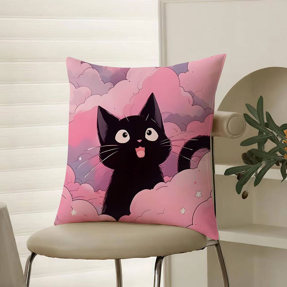 Cartoon Cat Surprise Accompanying Print Pillow Case Comfort Sofa Bed Silky Elegant Invisible Zipper Decorative Cushion Cover