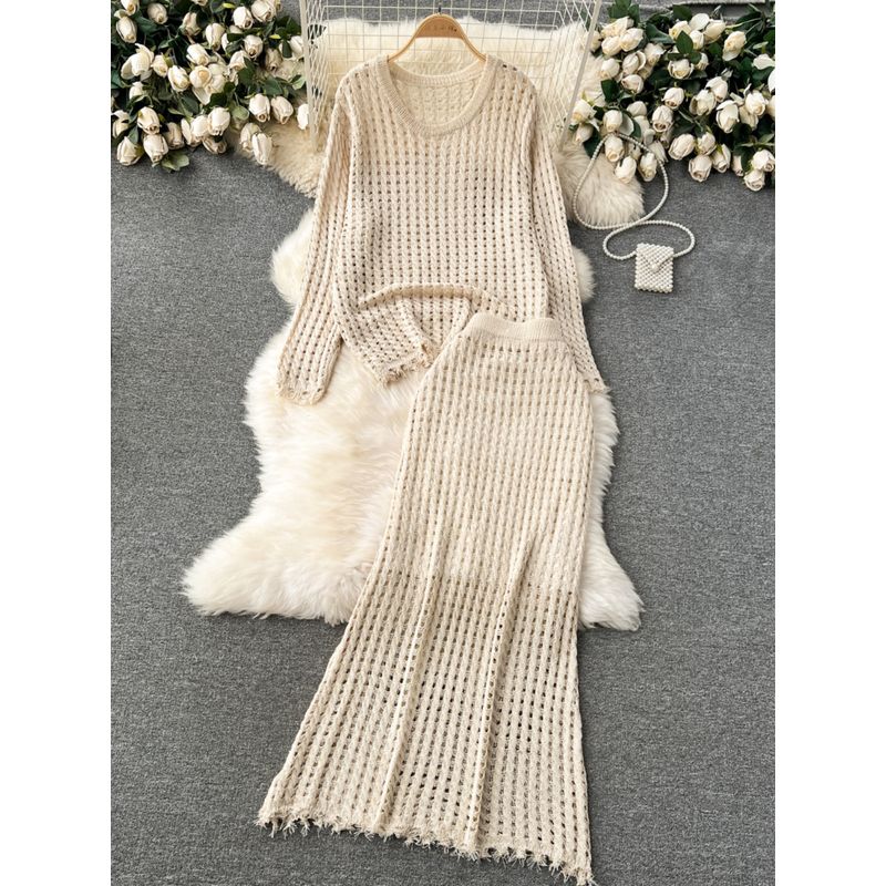 Korean Style Early Spring Wear Idle Style Cut Out Knitting Suit