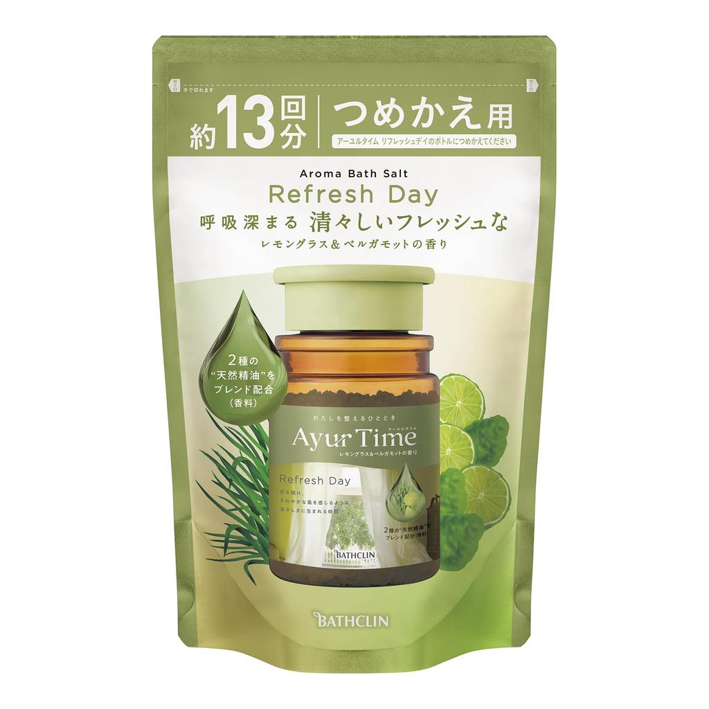 Ayurtime Refresh Day Bath Lemongrass Bergamot 520g 13 Natural Essential Oils Salts, & Scent, Refill, (Approx. Servings),