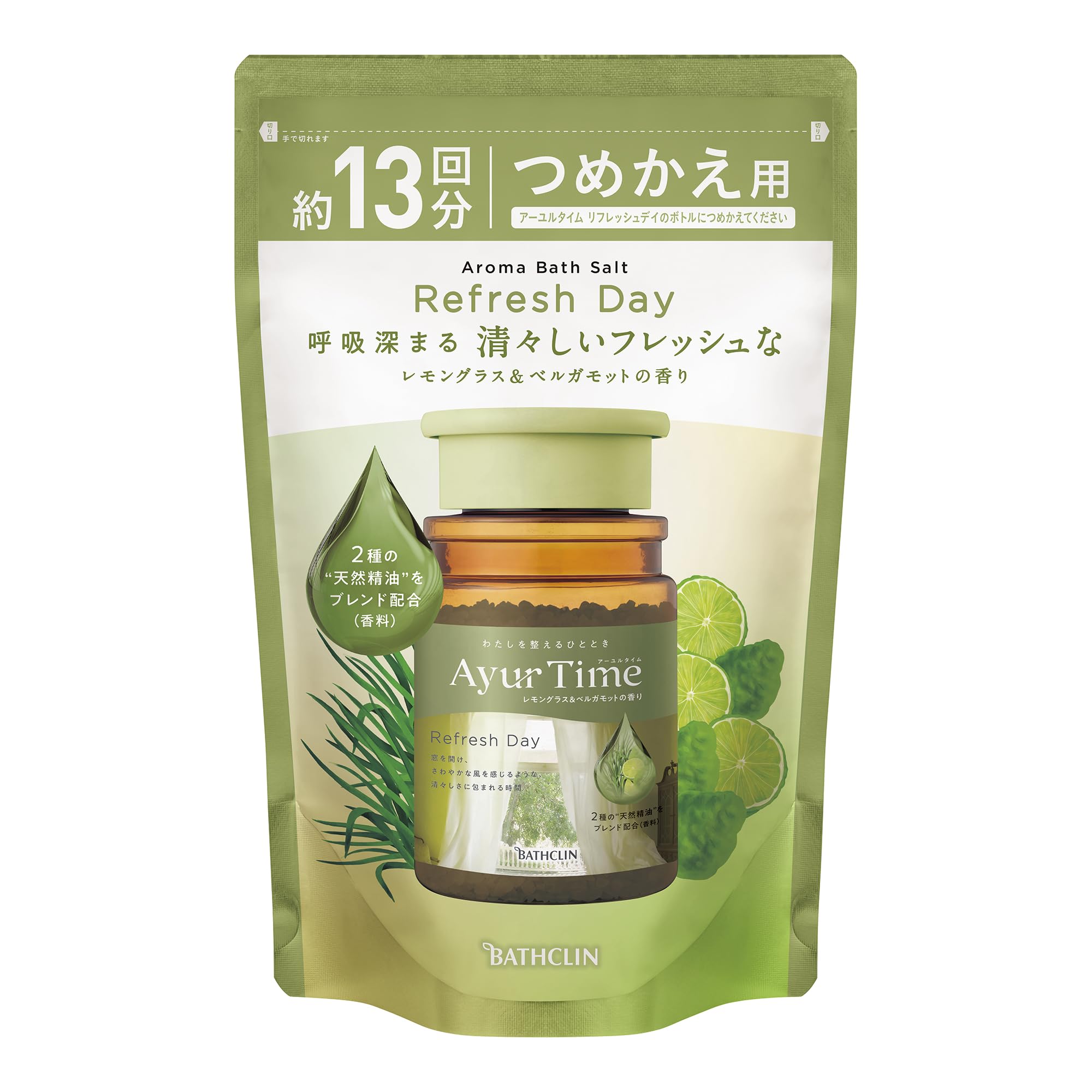 

Ayurtime Refresh Day Bath Lemongrass Bergamot 520g 13 Natural Essential Oils Salts, & Scent, Refill, (Approx. servings),