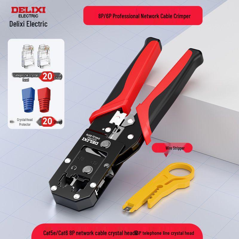 Professional Grade Network Cable Crimper Set with Wire Stripper and Cutter for Category 6 and 6P8P Crystals