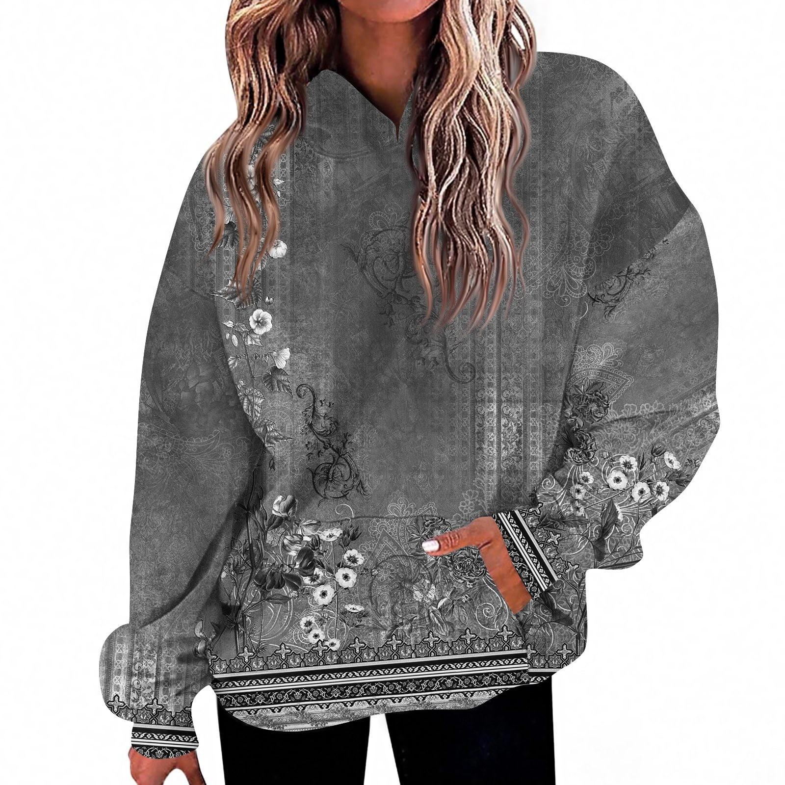 

Женская мода Повседневный топ с V-образным вырезом и длинными рукавами с принтом M