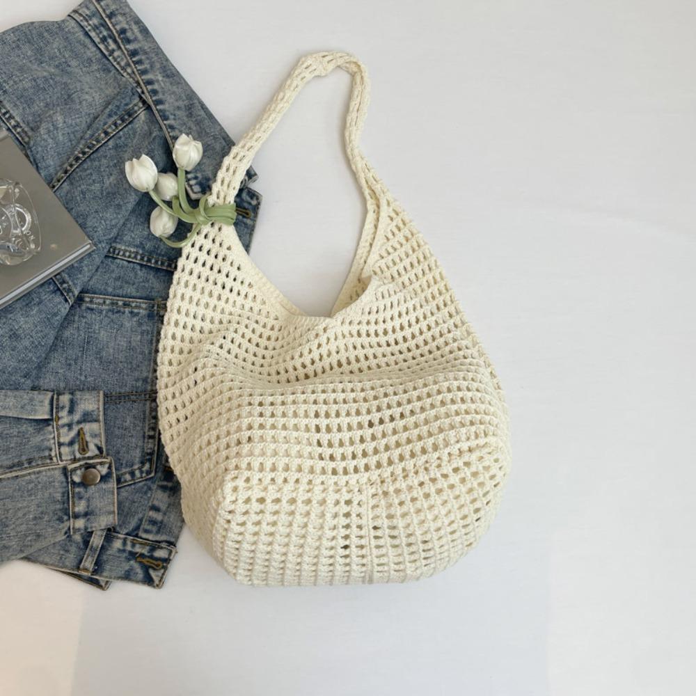 

with Tulip Pendant Beach Hollow Handbag Sweet Woven Totes Bag Trendy Crochet Shoulder Bag Summer белый