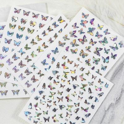 Laser Colorful Butterfly Autumn 3D Nail Art Stickers Adhesive Sliders Nail Transfer Decals Foils Decorations Nail Decals Design