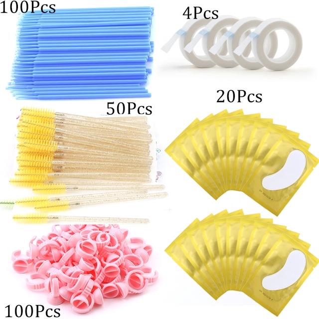 Eyelash Extension Supplies Kit Mascara Applicator Lashes Brush Crystal Cotton Swabs Glue Ring Tape Eye Pad Eyelashes Makeup Tool