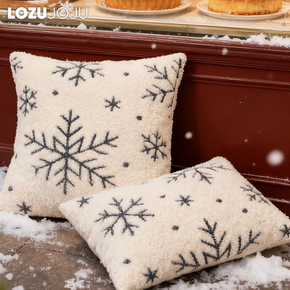 1PC LOZUJOJU Christmas Snowflake Embroidered Pillowcase, Thickened Plush Fabric Cushion Cover for Sofa Living Room Bedroom Home Decor