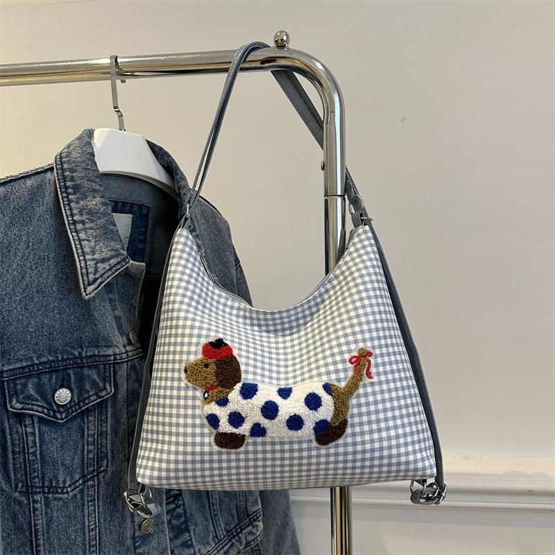 

Милая сумка-тоут с щенком, популярная универсальная клетчатая сумка через плечо большой вместимости, маленькие и много рюкзаков One Size