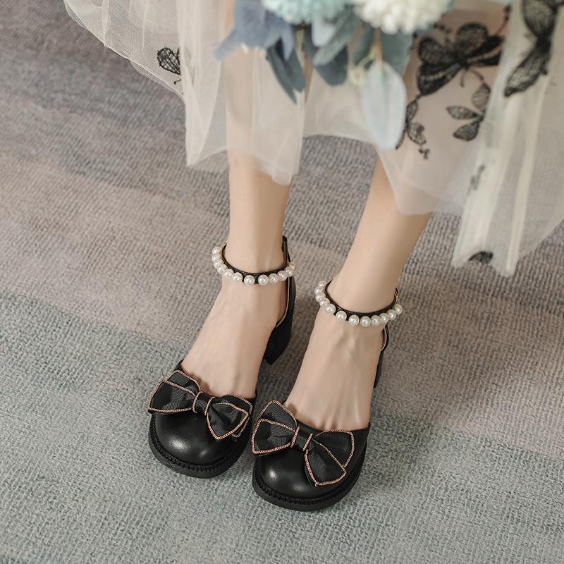 

Leather flat for Huizhou women s shoes heels slippers wear versatile French Mary Jane hollow sandals women 34 чёрный