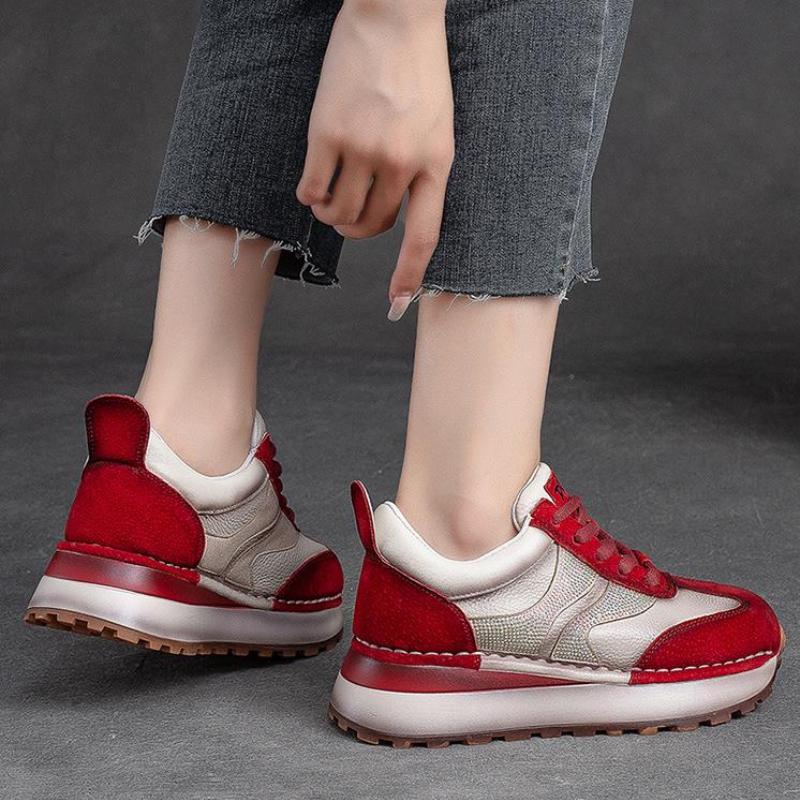 Fashion 4cm Casual Autumn Spring Rhinestone Fashion Bling Wedge Mixed Color Shoes Genuine Leather Women Platform Chunky Sneaker 2024