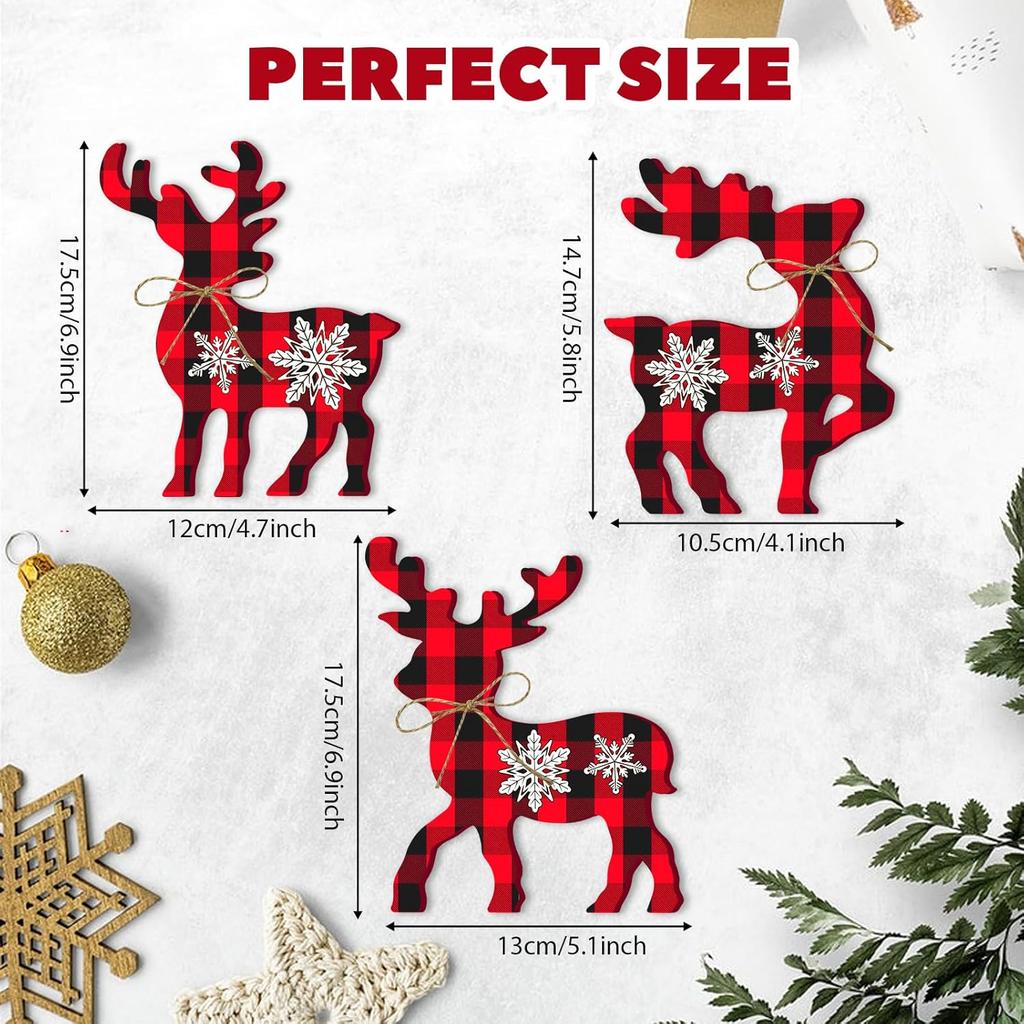 3 Pcs Reindeer Christmas Decor, Rustic Christmas Table Decor for Home, Farmhouse Centerpiece, Holiday Xmas Tiered Tray Decorations for Kitchen,