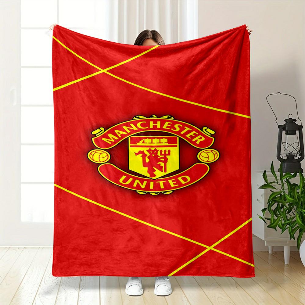 Manchester United Logo On Red Background Flannel Blanket for Bedroom, Living Room, Sofa, and Nap Sofas