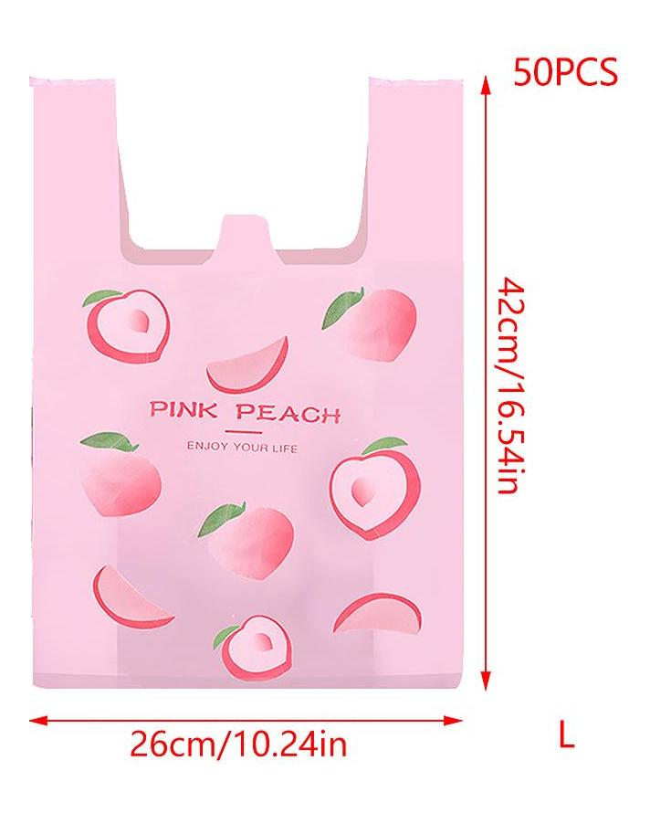50 Pcs Cute Fruit Plastic Bag Carry Out Bags With Handle Food Packaging Retail Supermarket Grocery Shopping Home Storage