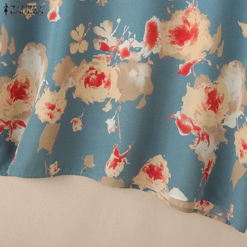ZANZEA Women Casual Round Neck Half Sleeve Loose Floral Blouse