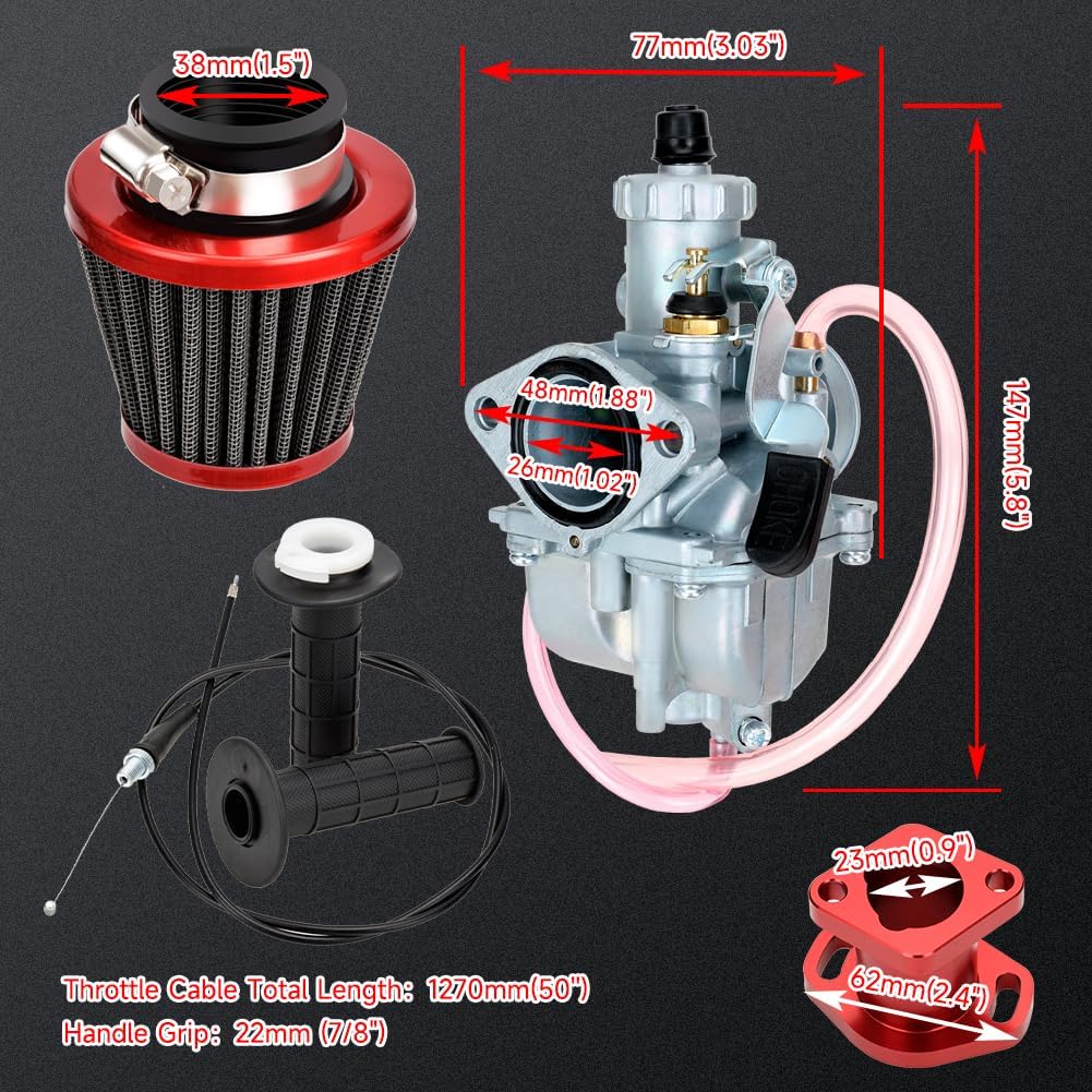 FVRITO VM22 26mm Carburetor Throttle Assembly Main Jets Kit for Predator 212cc 224cc 196cc Non Hemi Coleman CT200U BT200X Mini Bike KT196 Go Kart