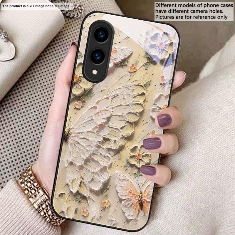 Oil Painting Butterfly For Samsung S26 S22 S8 S9 S10 S20 Ultra S21 Pro S22 Plus S23 FE S24Ultra S25 Edge S24+ Glass Phone Case