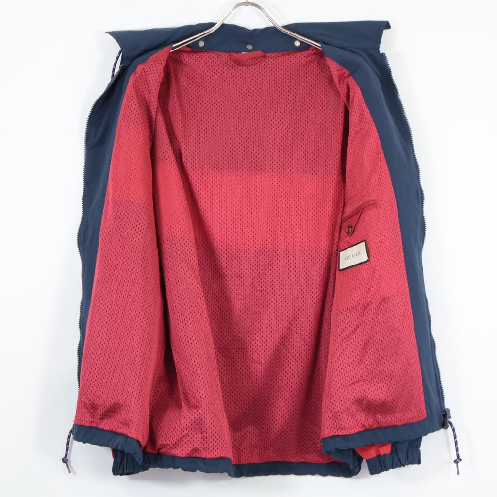 Gucci 599935 Navy Sherry Line Nylon Zip Hoodie Jacket Jacket 46 NavyUsed