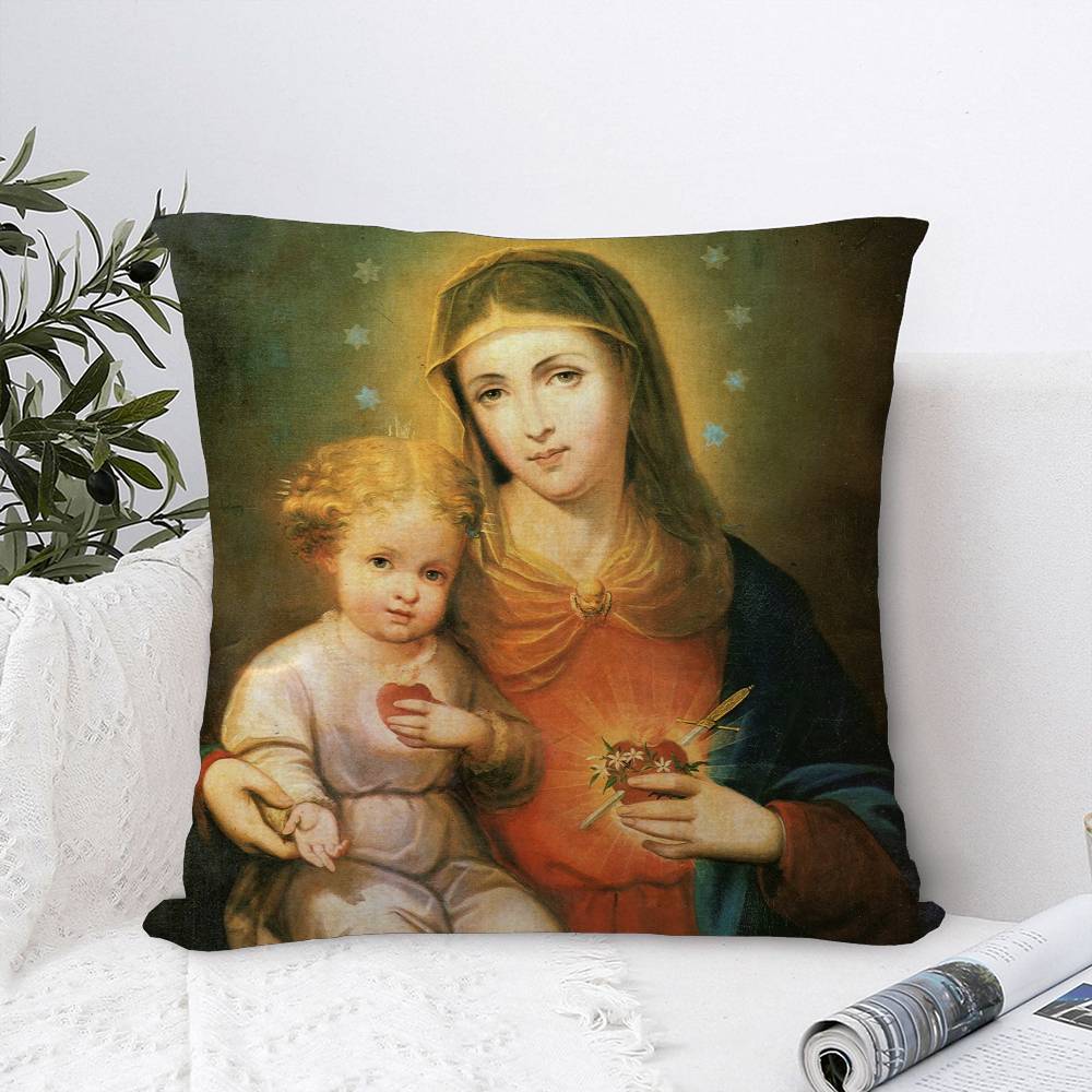Virgin Mary Christian Pillowcase Toon Gift Cushion Cover Bedroom Home Sofa Chair Seat Decor Pillow Case