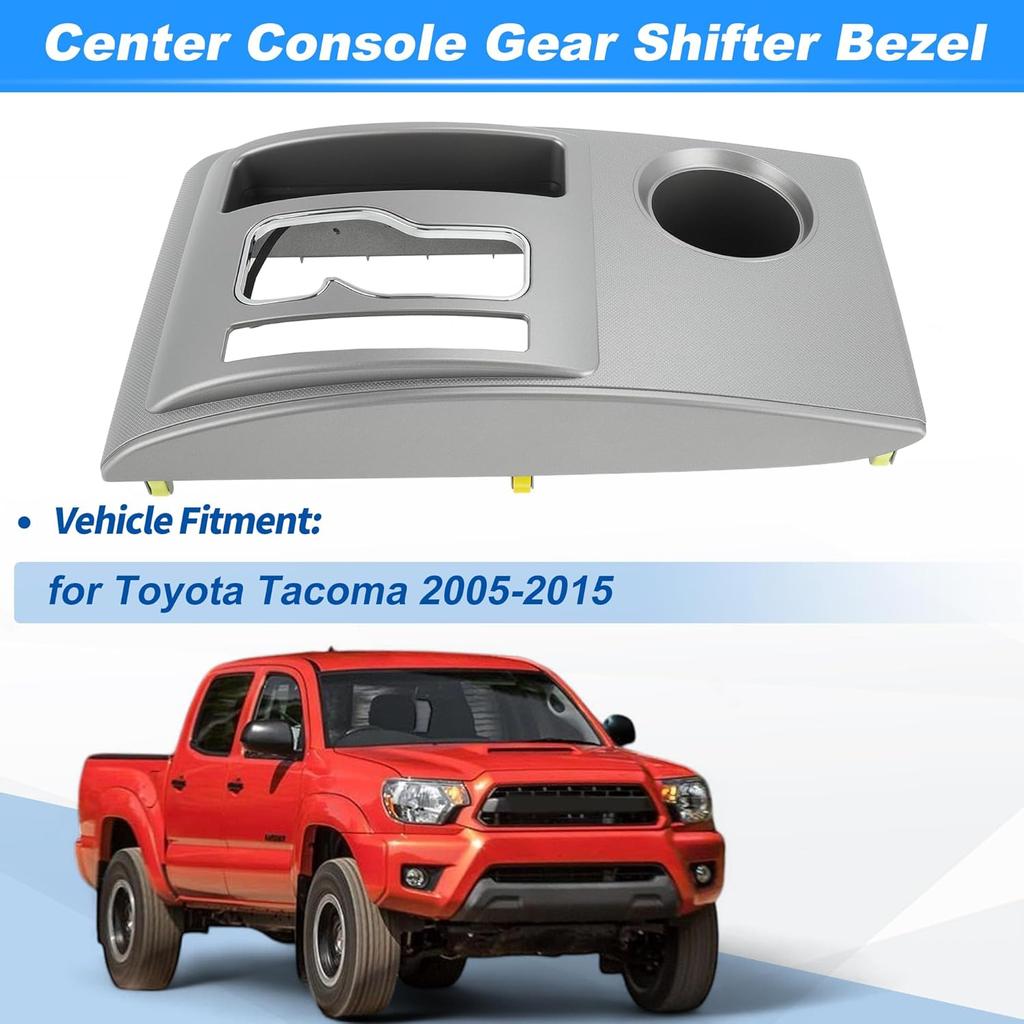 No.58822AD010 Center Console Gear Shifter Bezel Shift Panel Cover Cup Holder for Toyota Tacoma 2005-2015 Silver Tone Interior Trim