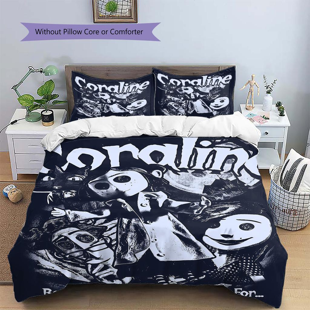 Coraline Jones Poster Pattern Bedding Home Decoration Birthday Gift ( 1 Duvet Cover + 2 Pillowcase, Without Core),fan Merchandise.