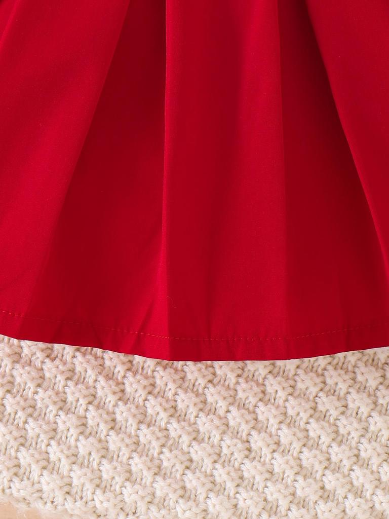 New Girl's European & American Clothing Set: White Long-Sleeve Top + Red Short Skirt