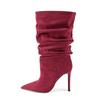 Soleist Stivali Alti da Donna con Tacco a Spillo Pieghettati Punta Affusolata 35-47 Scarpe Taglie Grandi Stivali da Donna di Media Lunghezza Autunno e Inverno
