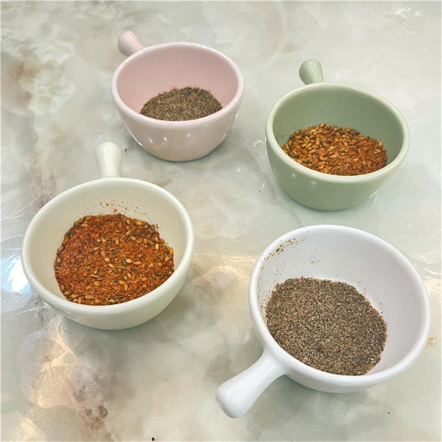 4pcs Seasoning Plates, Ceramic Mini Plates with Handles, Creative Small Milk Cups, Coffee and Sugar Small Plates