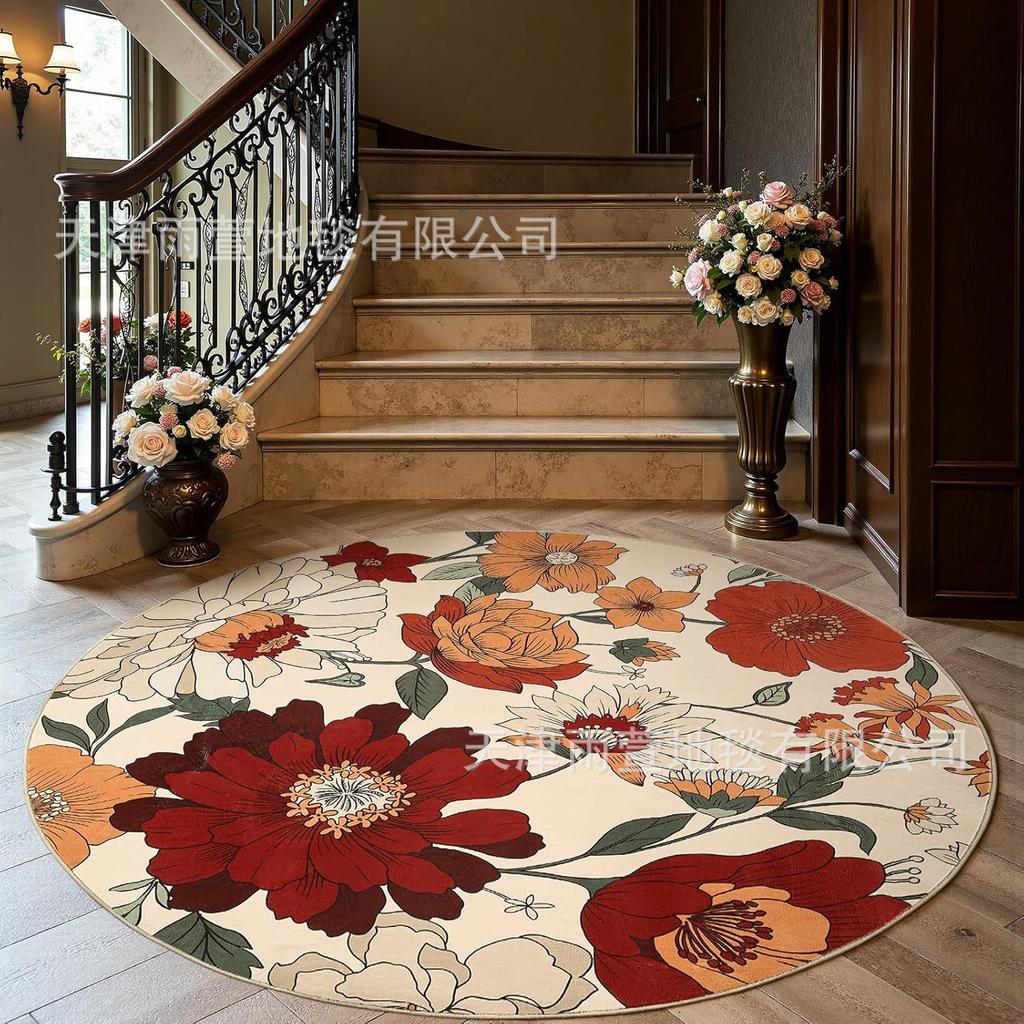 Frühling/Sommer Blume Runder Teppich Schlafzimmer Wohnzimmer Rutschfeste Matte Runder Sofateppich