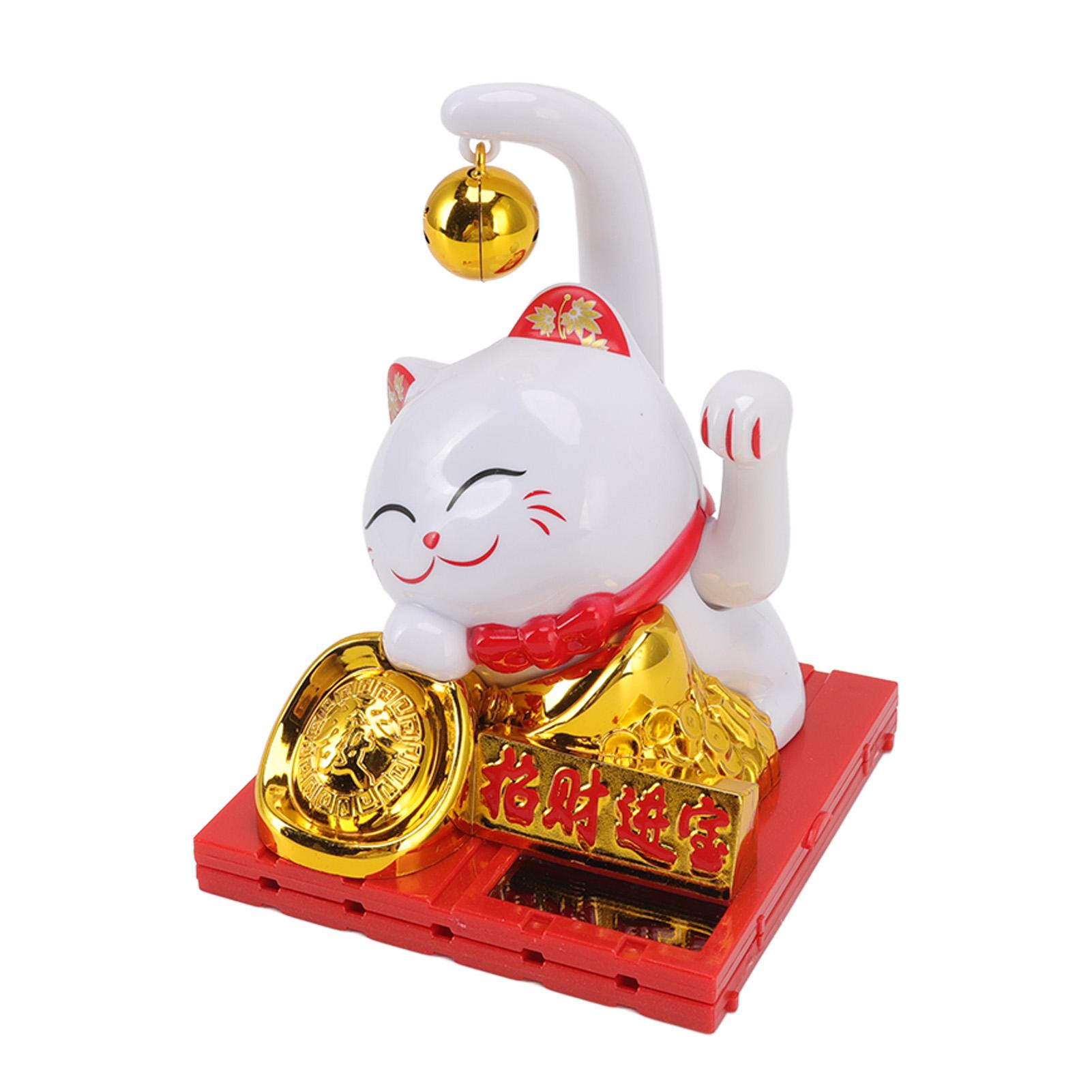

Счастливый кот на солнечной батарее Удача Богатство Приветствующий Кот удачи с колокольчиком Украшение для дома, комнаты, офиса, рабочего стола Большой размер