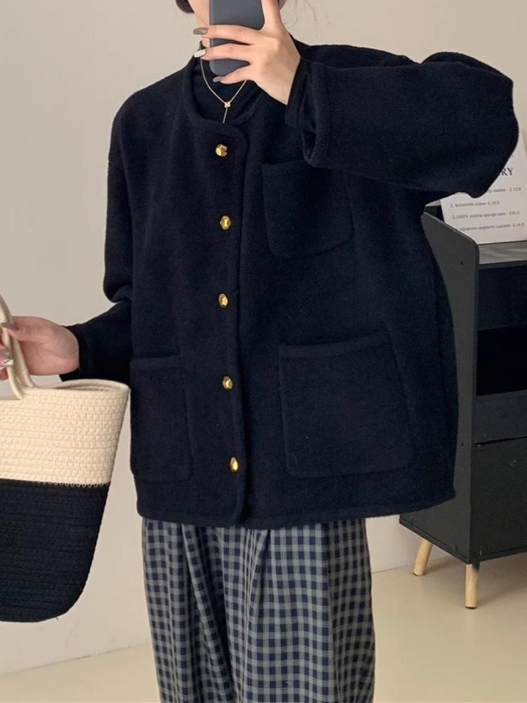 Fashion Double-sided Elegant Cardigan Women Winter New French Chic Light Luxury Coat Small Crop Design Slim Vintage Outerwear
