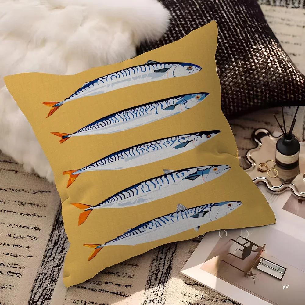 Sardines Swimming Art Pillow Gift Home Office Decoration Bedroom Sofa Car Cushion Cover case n, 30x30cm