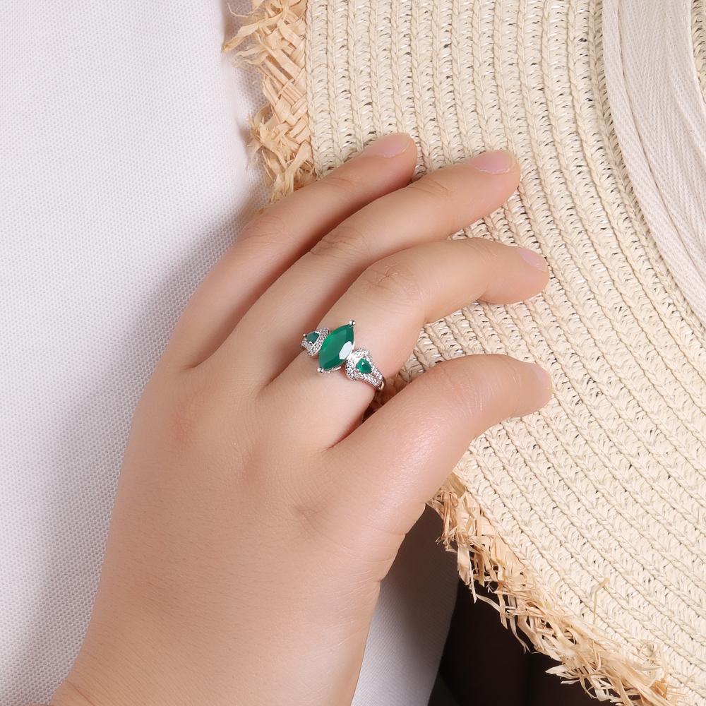 Unik sølvring med 2,1 ct grønn agat naturlige edelstener fine smykker for kvinner kone daglig bruk fin gave