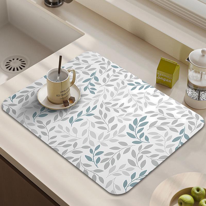 Floral Diatomaceous Earth Countertop Drying Mat - Absorbent, Quick-Drying, Heat-Resistant, Easy-to-Clean, Dustproof Oven Placemat.