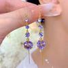 Elegant Shiny Purple Rhinestone Tassel Earrings with Pearls for Women – Stylish, Lightweight, and Versatile Fashion Accessories.