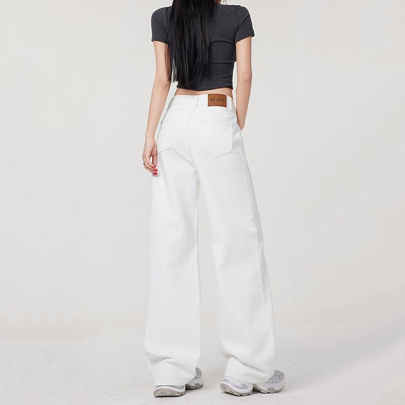 Jeans de Pierna Recta de Cintura Alta para Mujer Pantalones Vaqueros Elásticos de Corte Holgado para Dama Pantalones Blancos Femeninos
