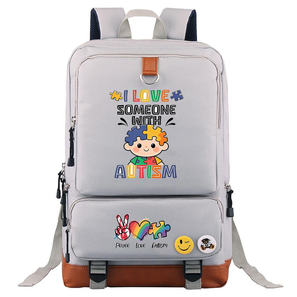 Autism Awareness LOVE Puzzle Print Back To School Backpack Casual Daypack Large Capacity Student Bookbag for Boys Girls Travel