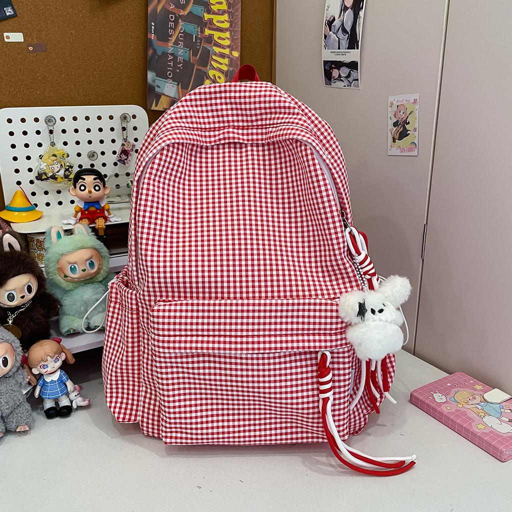Schoolbag Japanese idyllic versatile student backpack women's small fresh plaid casual simple schoolbag travel backpack