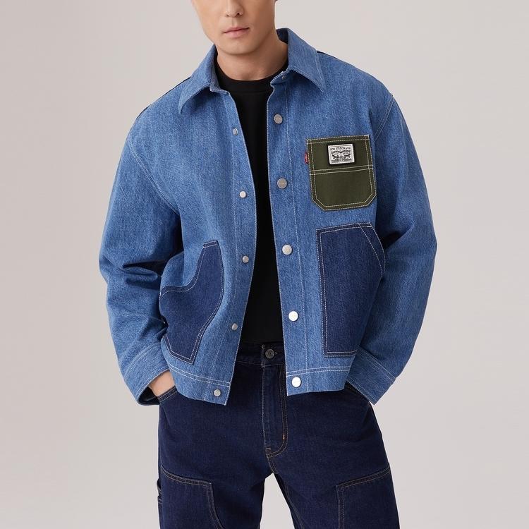 Levis Casual Comfortable Color Block Single-Breasted Long Sleeve Denim Jacket Men Jackets 004Z3-0000