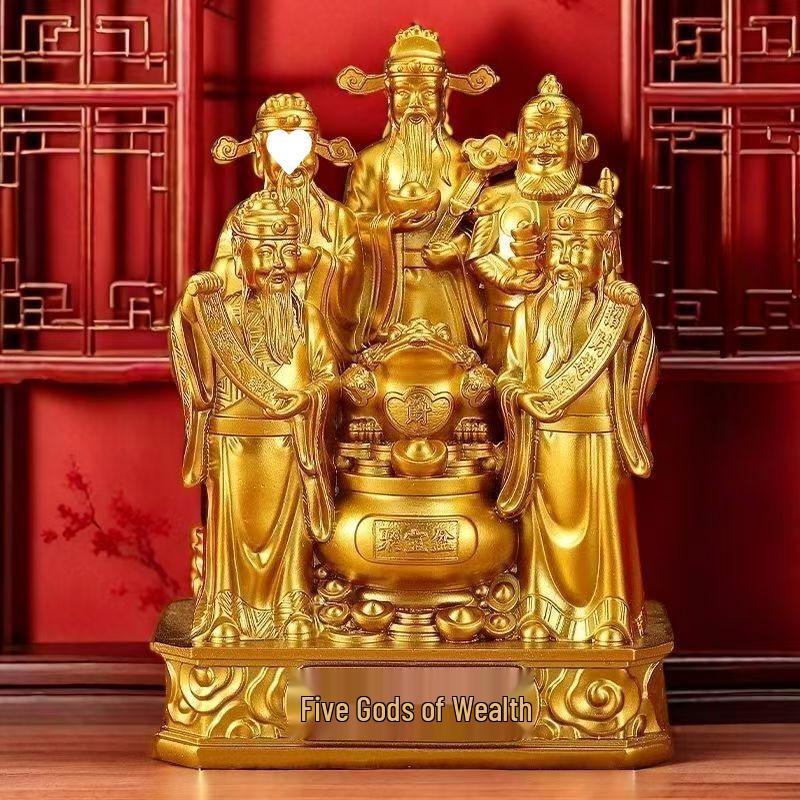 Soška Buddhy Pěti bohů bohatství: Dekorace Prosperity & Poklad pro Vchod, Halu nebo Pult - Ideální Dárek na Kolaudaci nebo Otevření