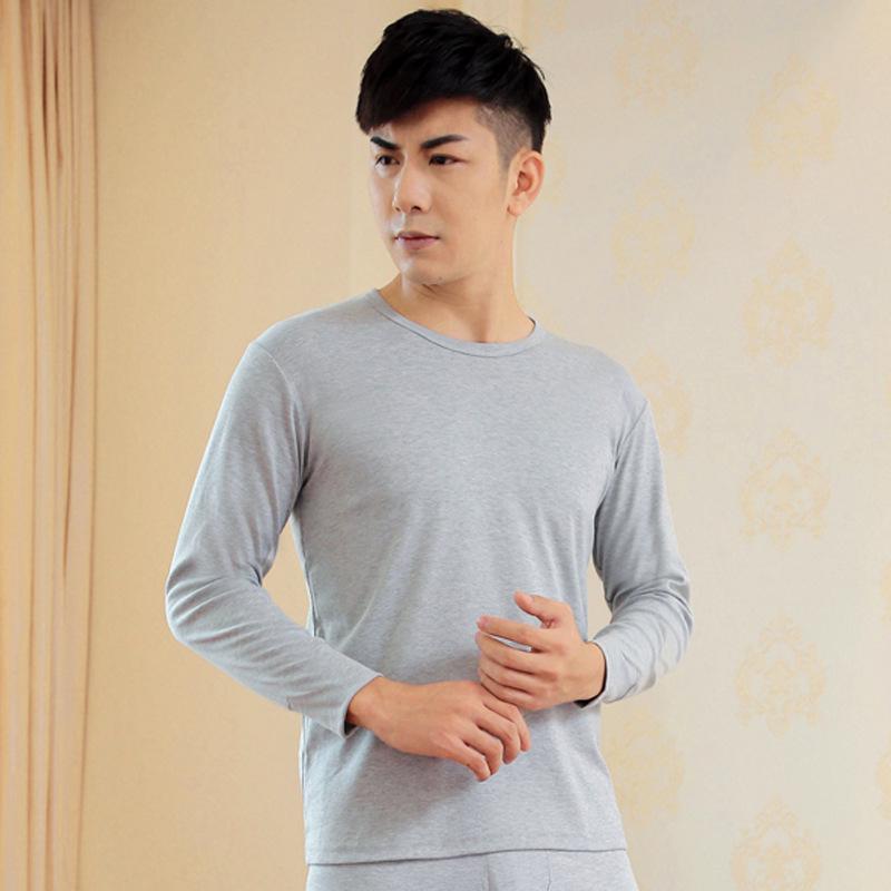 Men's Medium-Thickness Pure Cotton Base Layer Top - Warm Round Neck Autumn Shirt