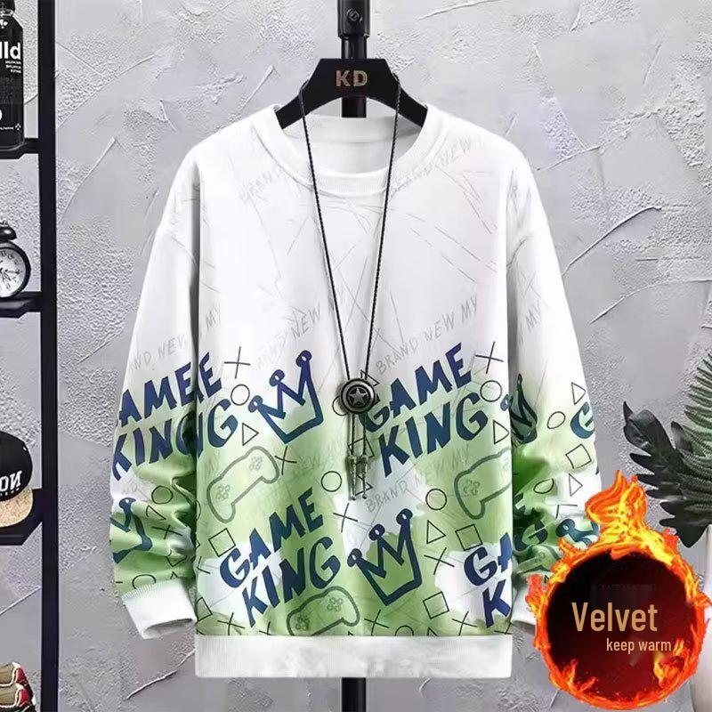 Trendiger, dicker Winter-Hoodie für Herren und Teenager – Langarm, Rundhals, mit Modischem Print