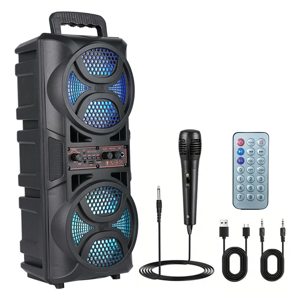 

BT Speaker Portable Speaker with Double Subwoofer Deep Bass Lights Support USB/TF/AUX/FM/BT/MIC Long Playtime for Outdoor Party чорний