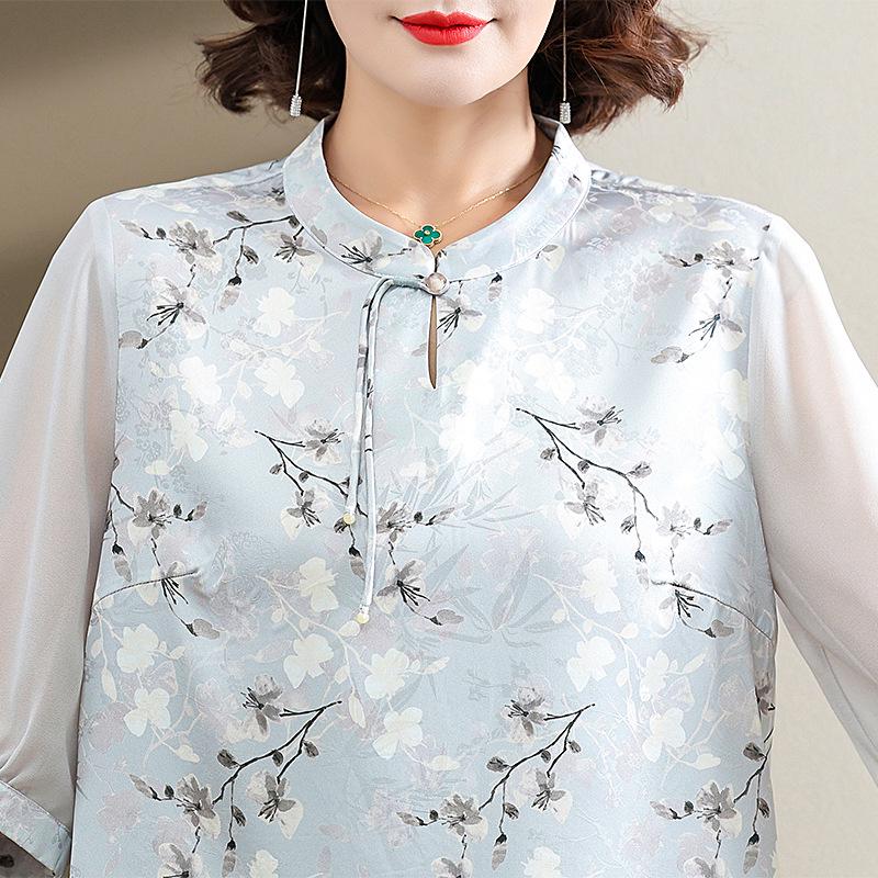 2026 Summer Women's Floral Short-Sleeve Top & Wide-Leg Pants Set for Middle-Aged and Elderly